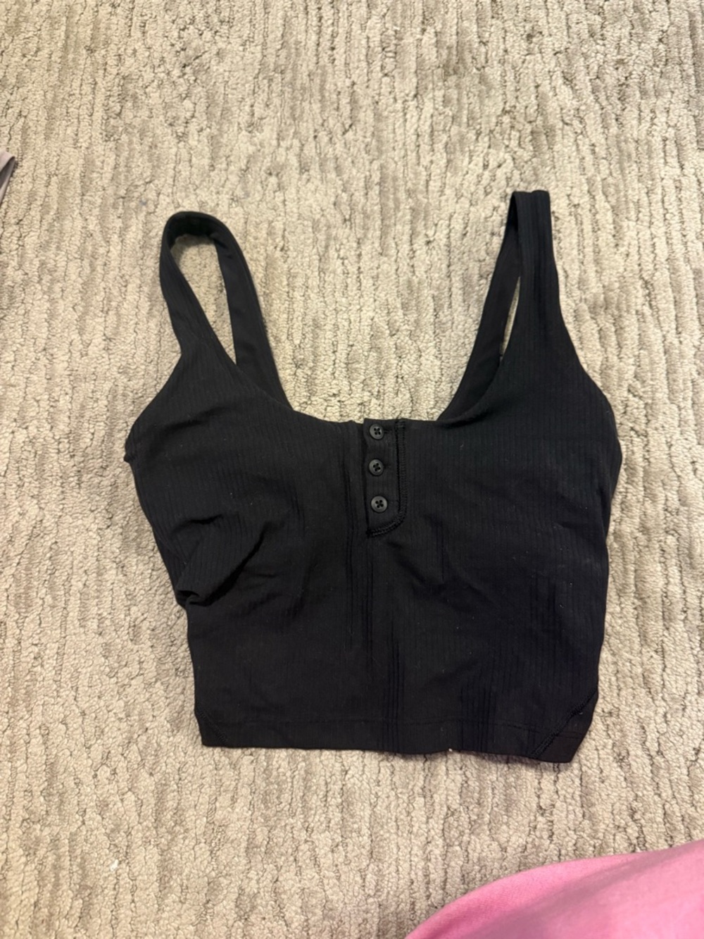 lululemon athletica Black Ribbed Button-Front Crop Tank